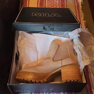 MIA Tan Chelsea Lug Bootie with Stacked Heel